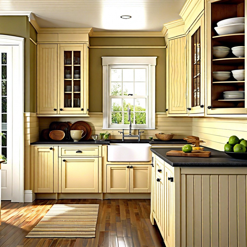 cream cabinets with beadboard accents