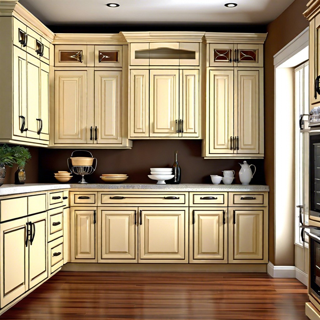 cream cabinets with crown molding