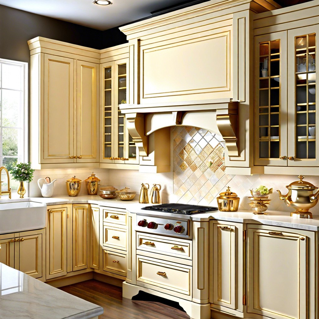 cream cabinets with gold hardware