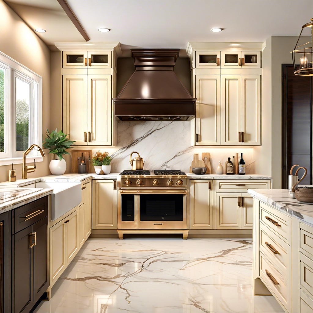 cream cabinets with marble countertops