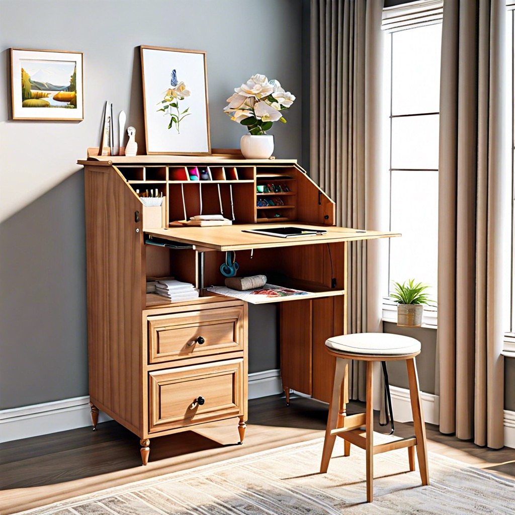 create a desk with a hidden compartment for office supplies