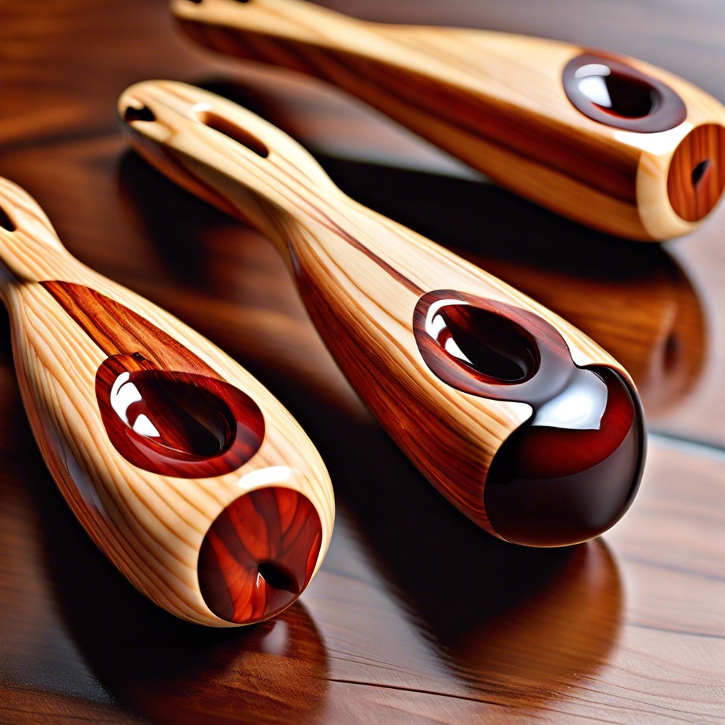 custom resin handles with embedded cherry wood