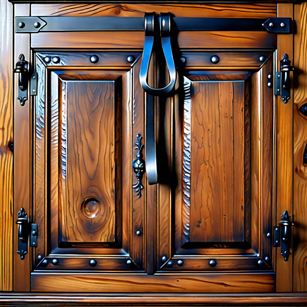 distressed oak with wrought iron handles