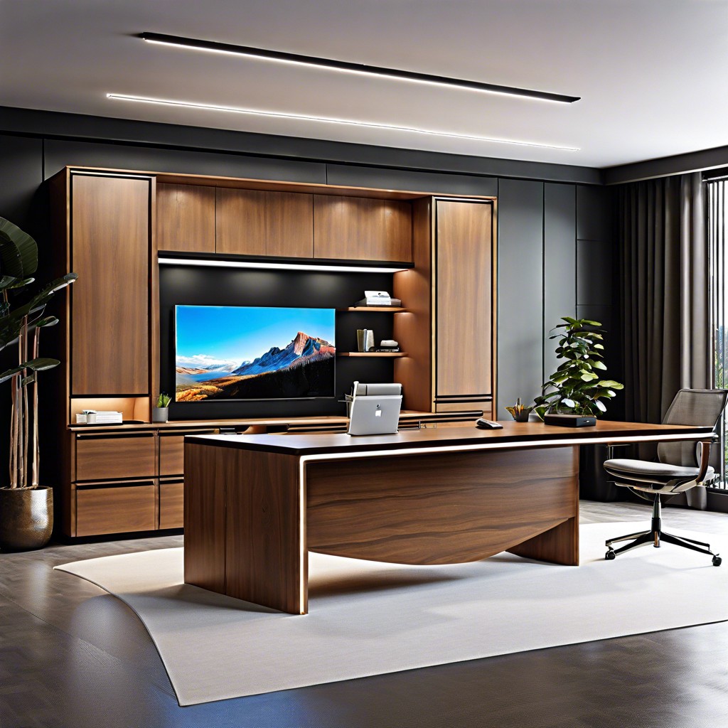 dual purpose cabinetry with integrated smart screens