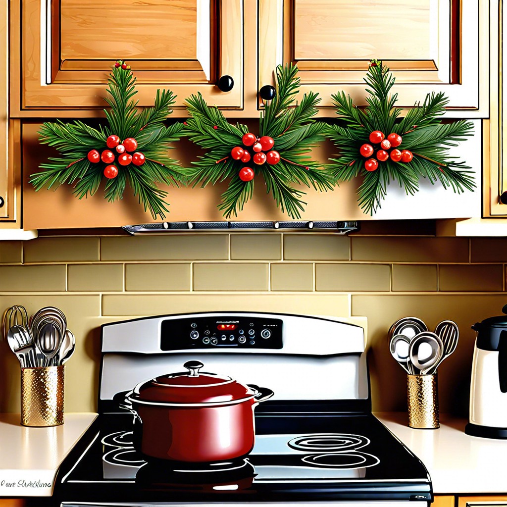 evergreen swags on cabinet tops