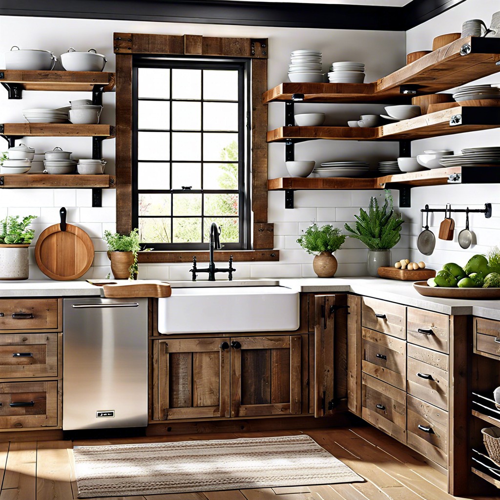 farmhouse fresh barnwood cabinets with vintage fixtures