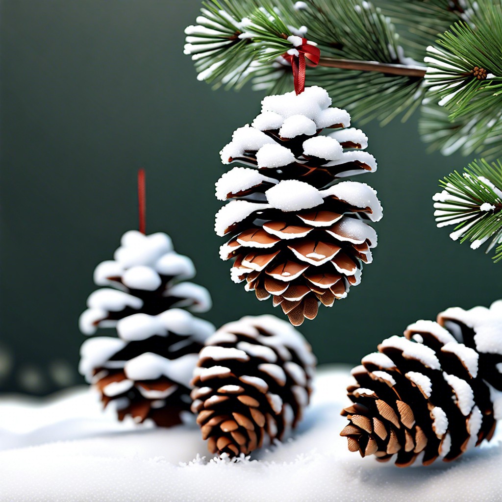 faux snow with pinecones