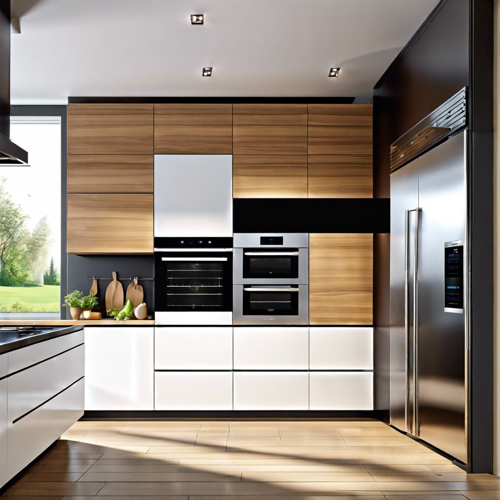 floating double oven cabinet in a high tech modern kitchen