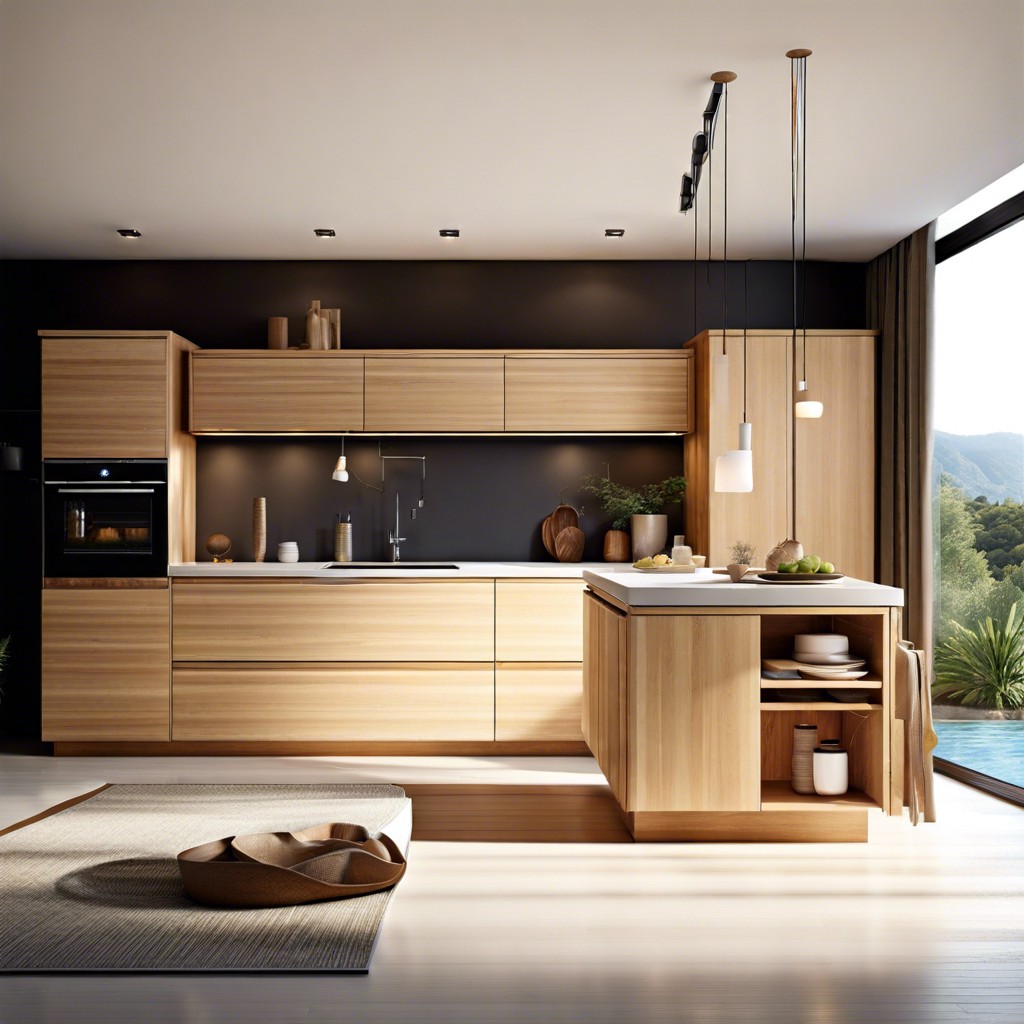 floating light wood cabinets for a modern airy feel