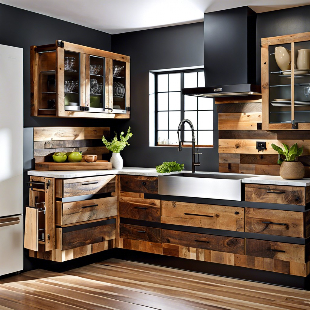 floating reclaimed wood cabinets