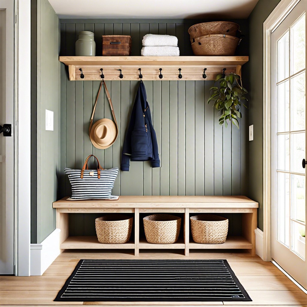 floating shelves above a boot tray lined with heated mats