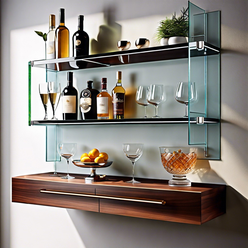floating shelves bar with glass racks
