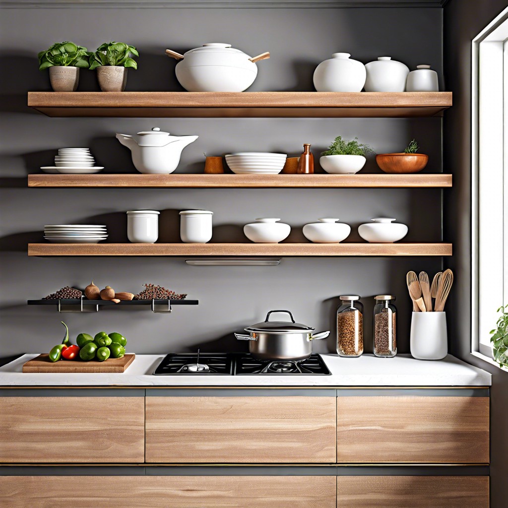 floating shelves for spices and frequently used items