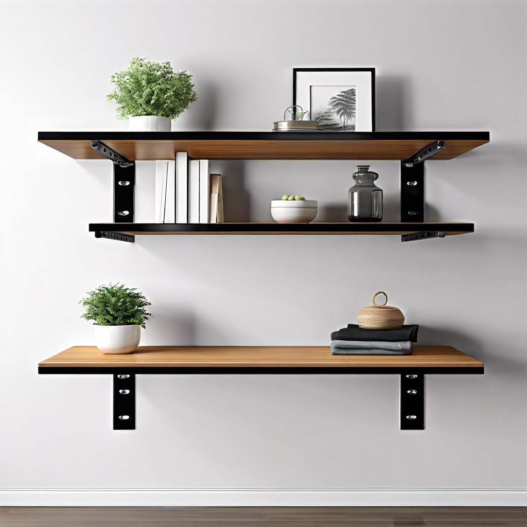 floating shelves with metal brackets