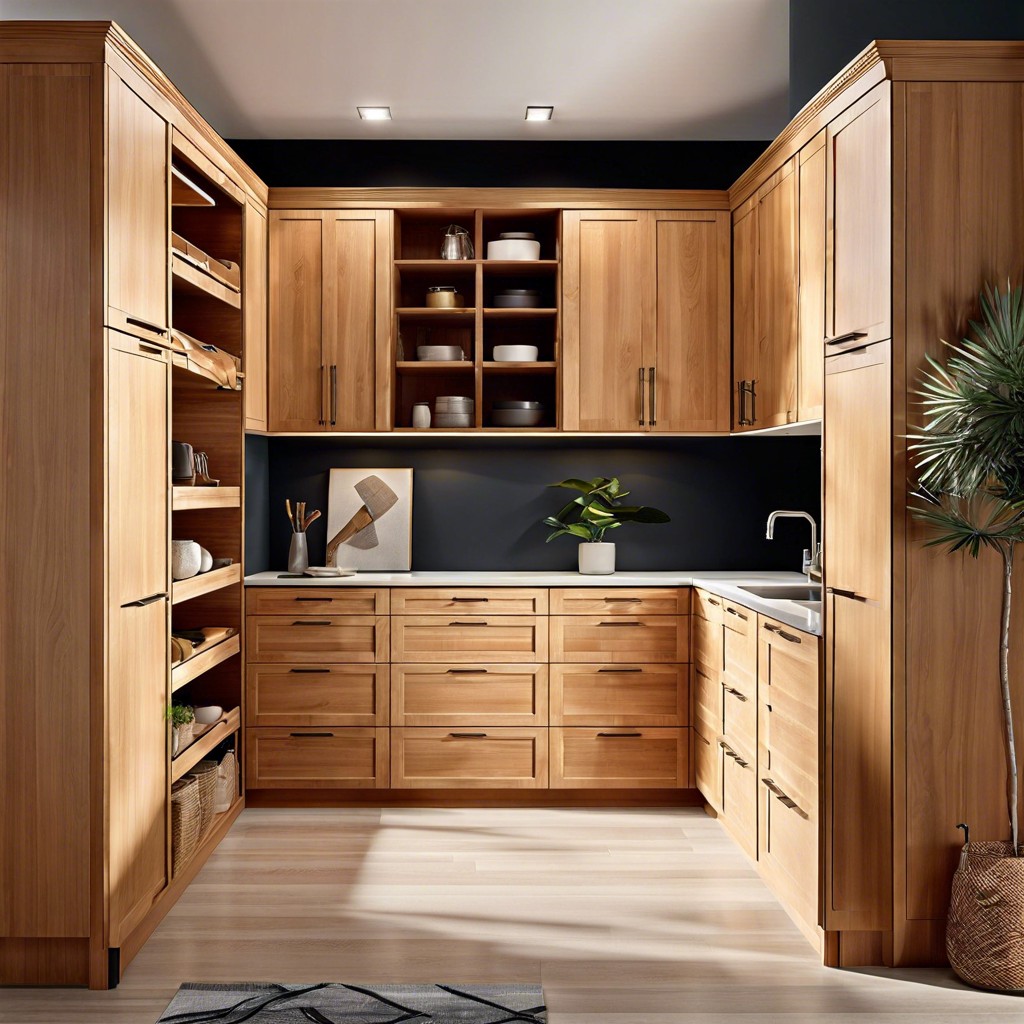 floor to ceiling light wood cabinets for ample storage