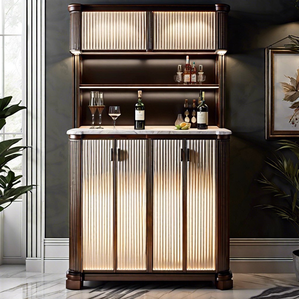 fluted bar cabinet with led lighting