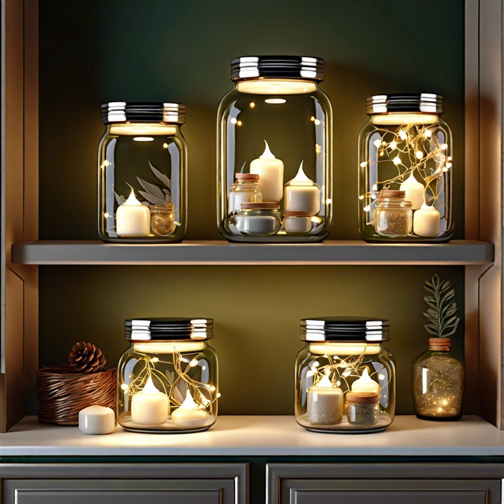 glass jars with fairy lights