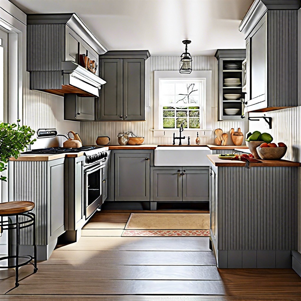 gray beadboard cabinets for a cottage feel