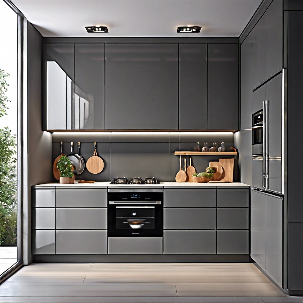 gray cabinets with integrated led lighting under the cabinet