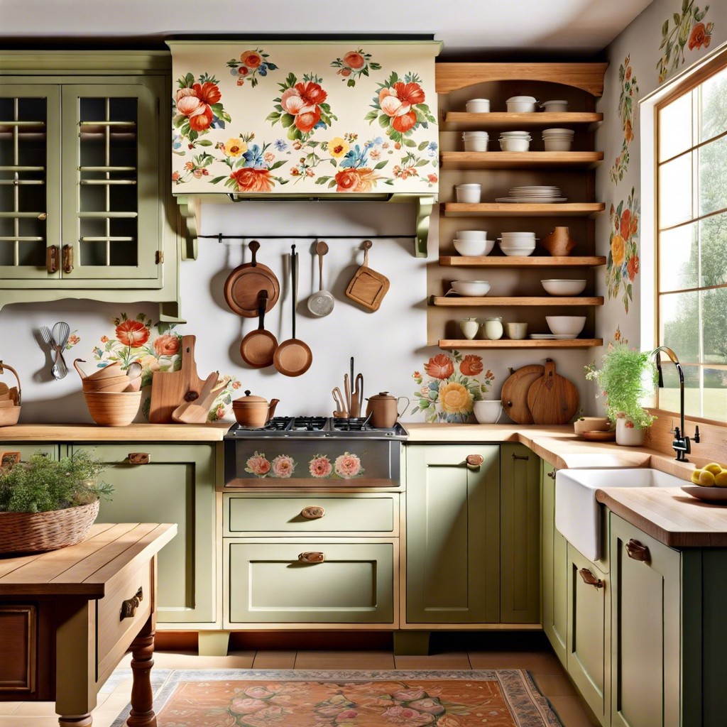 hand painted wooden cabinets with vintage floral patterns