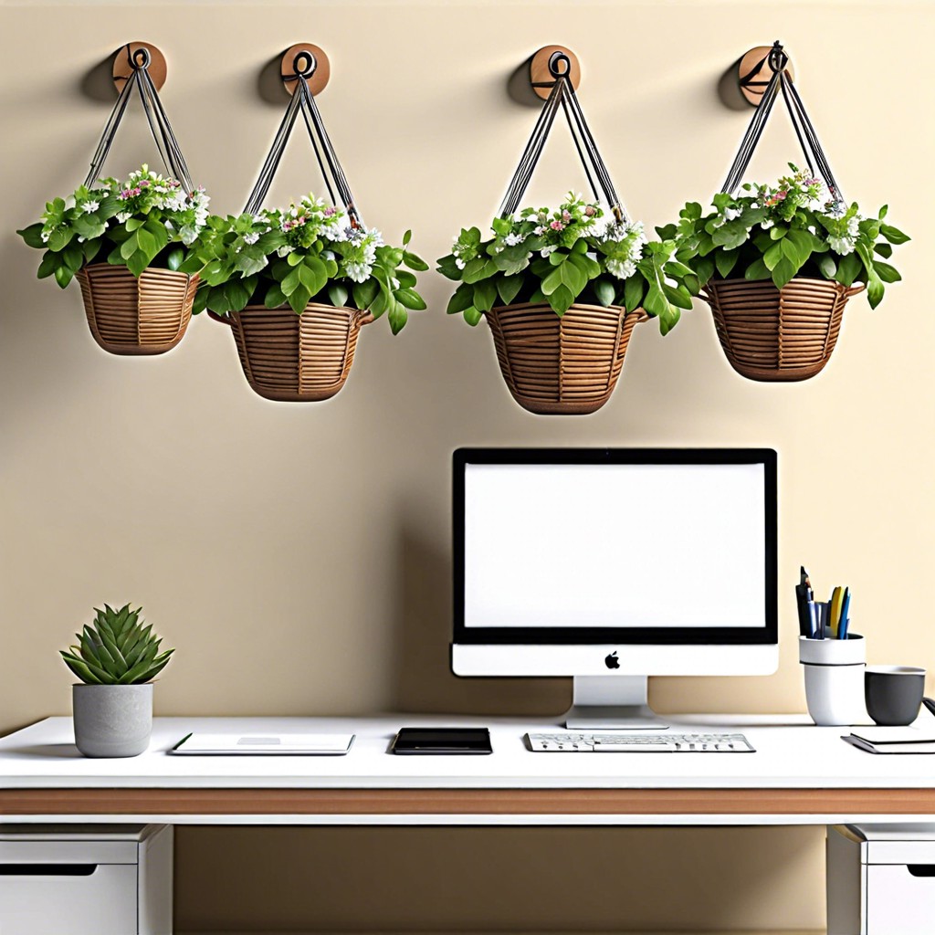 hanging baskets on side of desks