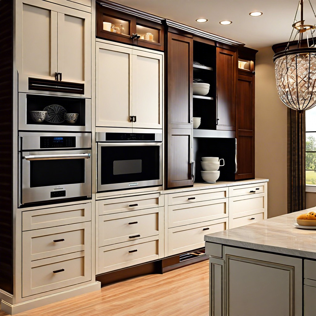 hidden microwave behind sliding cabinet doors