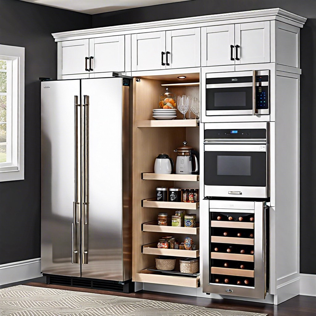 hidden mini fridge or coffee station cabinet