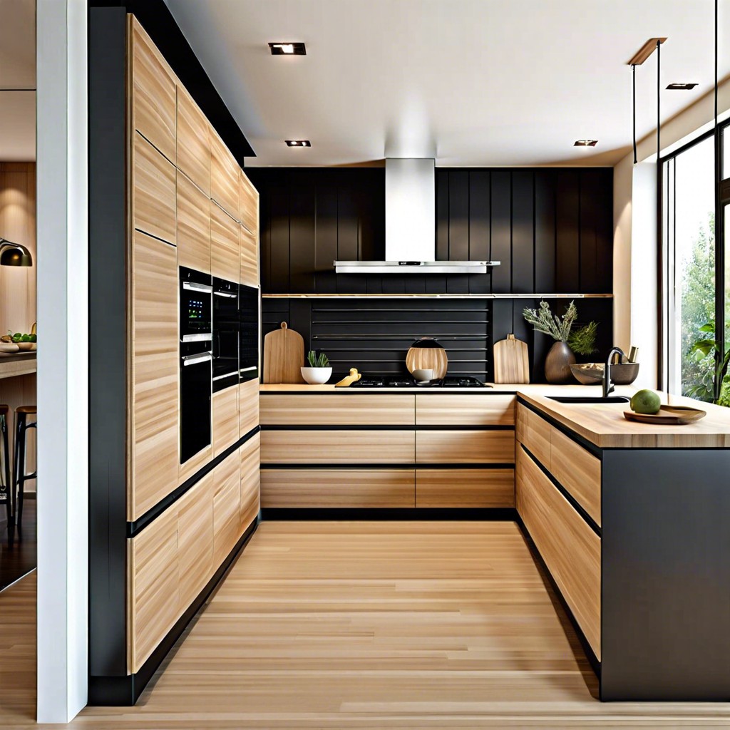 horizontal grained light wood cabinets for a contemporary twist