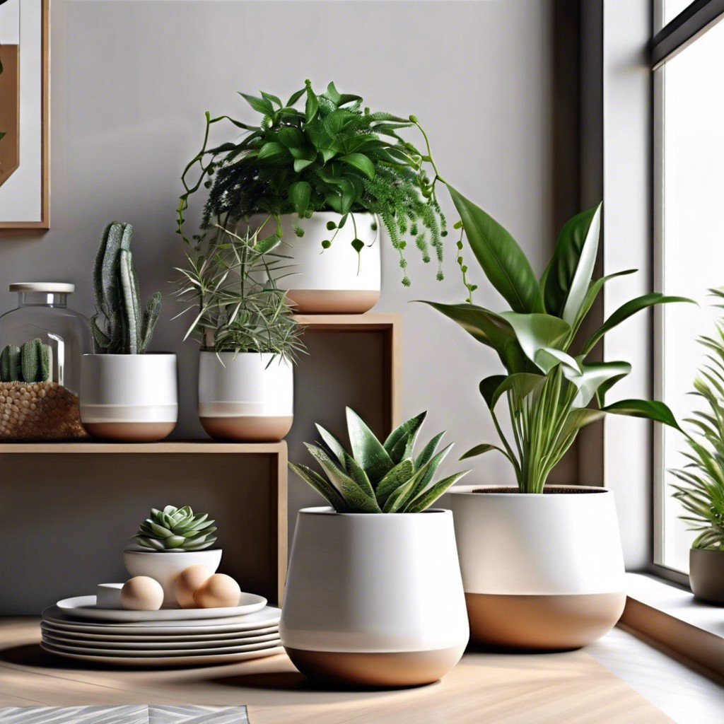 indoor plants in geometric pots