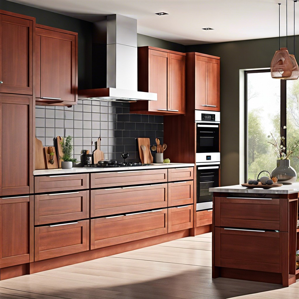 industrial edge cherry wood paired with stainless steel countertops and exposed brick