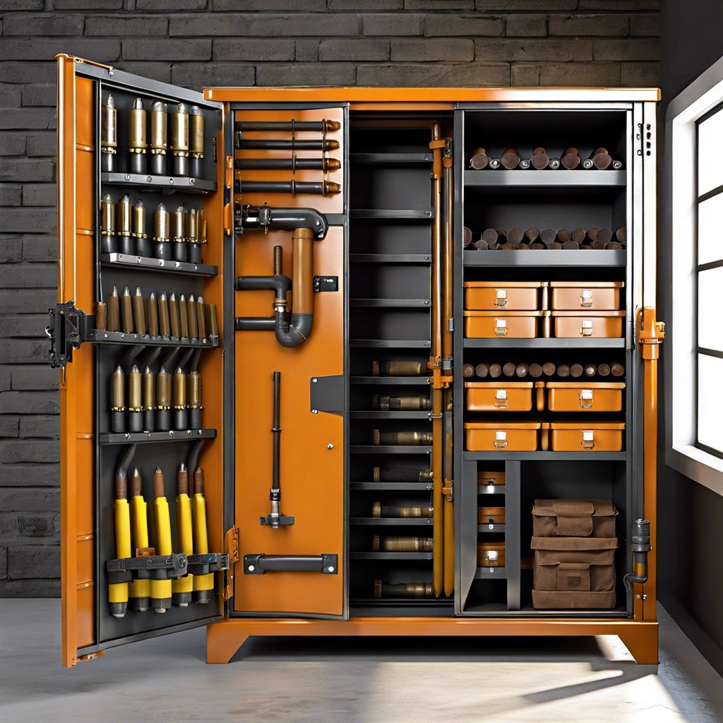 industrial pipe cabinet create a rugged look using metal piping and wood to build an ammo storage cabinet