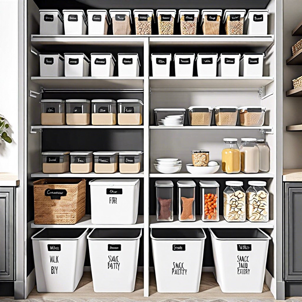 labelled bins for snacks