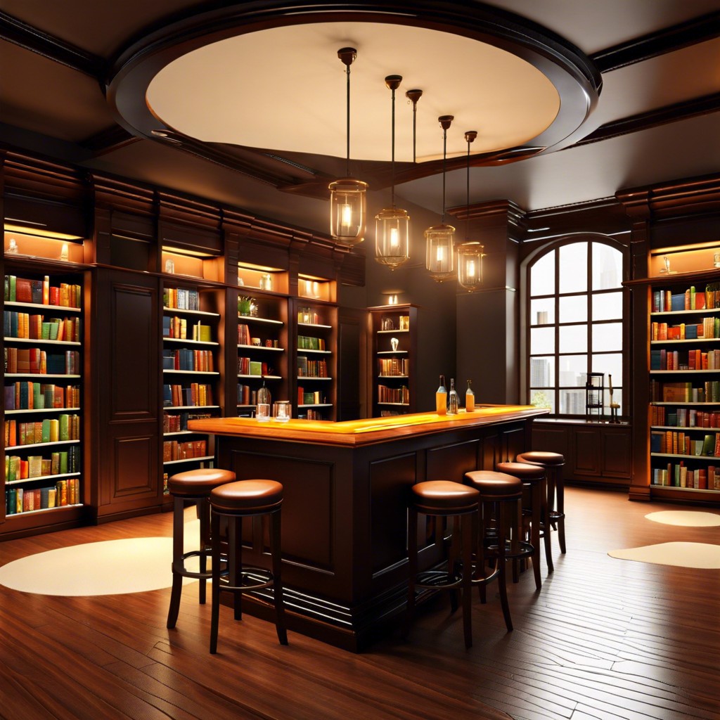 library themed bar with bookshelves