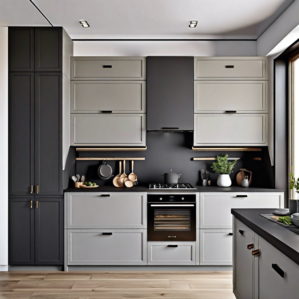 light grey cabinets with dark matte countertops