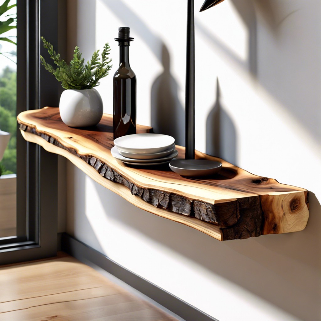 live edge wooden shelves