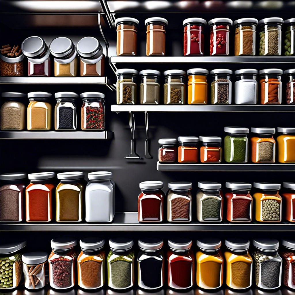 magnetic spice jars on the fridge