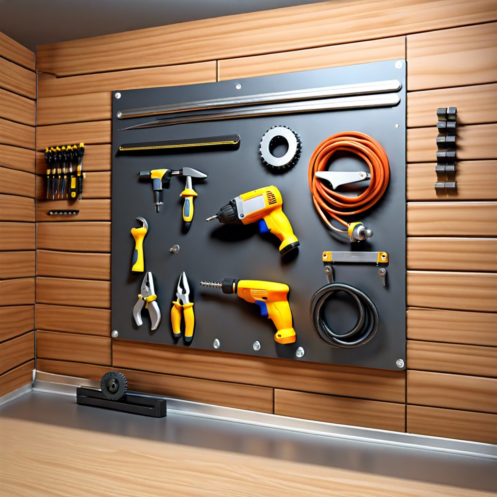 magnetic tool wall with under cabinet storage