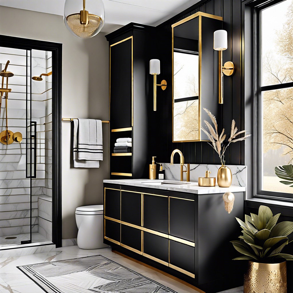 matte black cabinets with gold hardware
