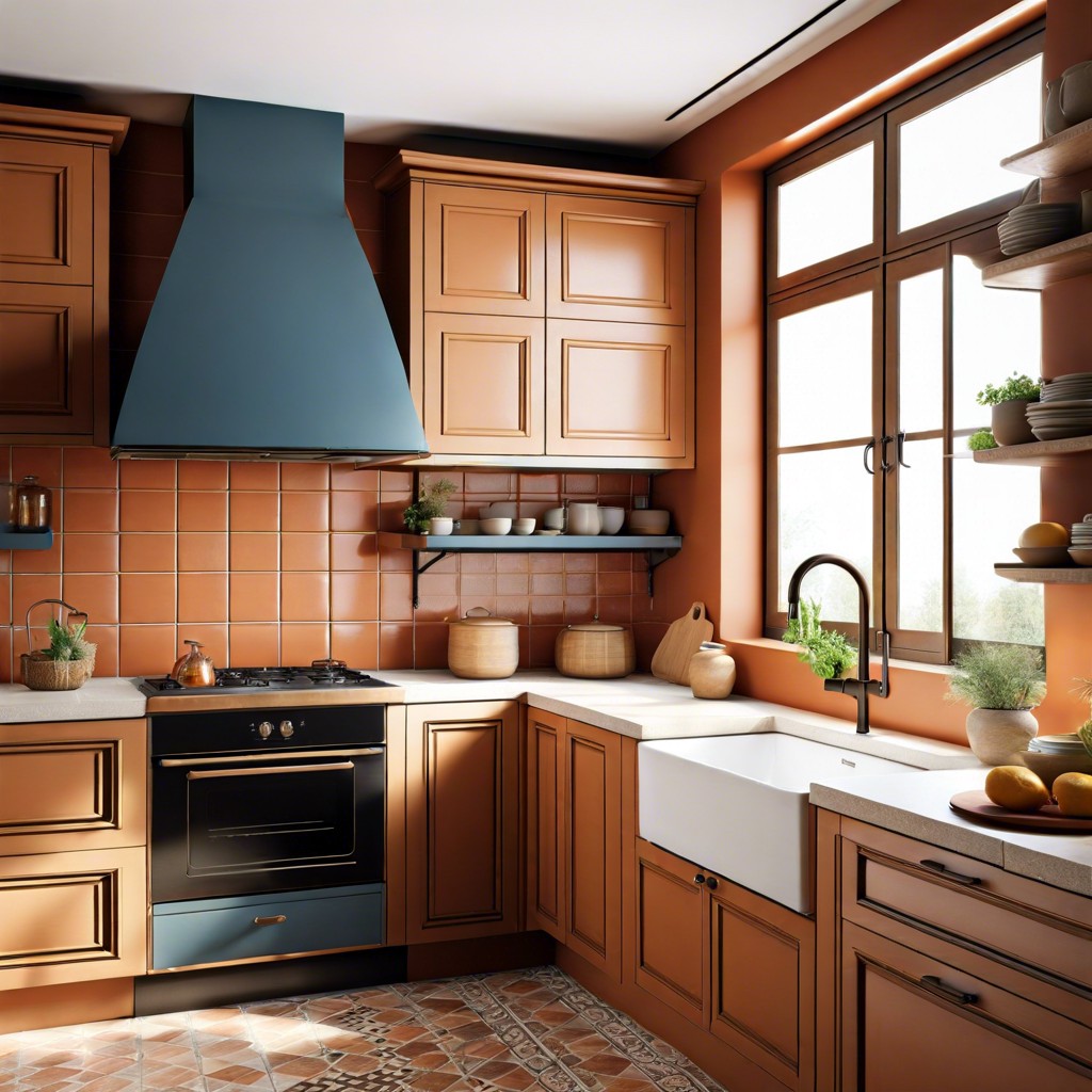 mediterranean allure with terracotta tiles and dark wood