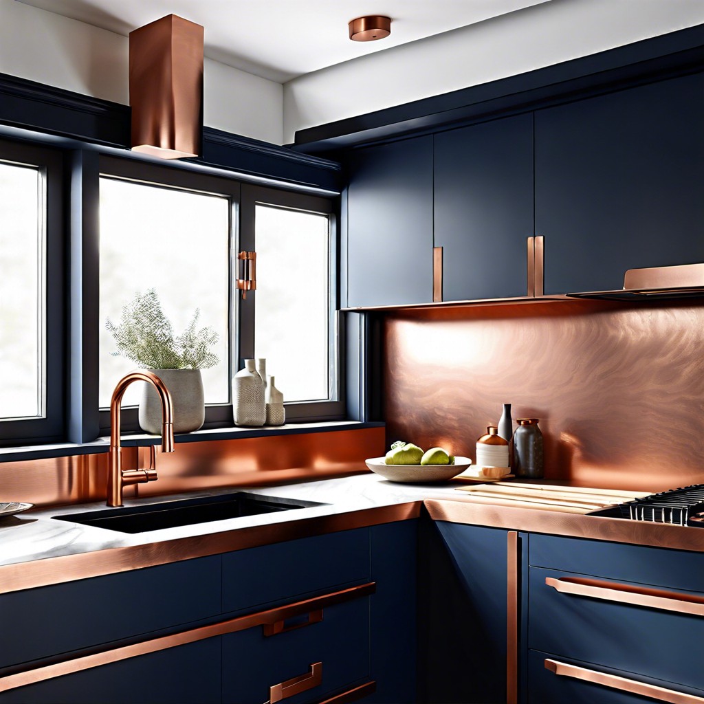 midnight blue with copper handles