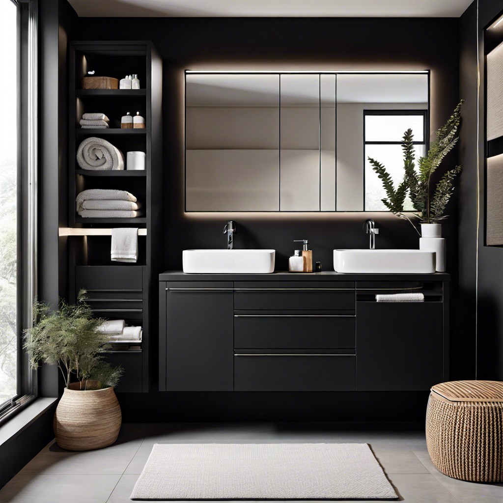 minimalist black cabinets with integrated sinks