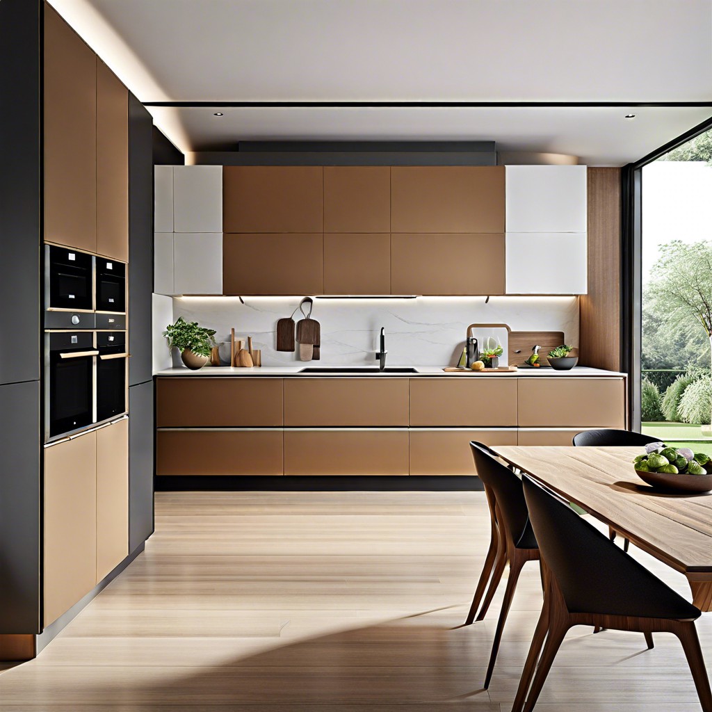 minimalist design with handleless cabinets and integrated appliances