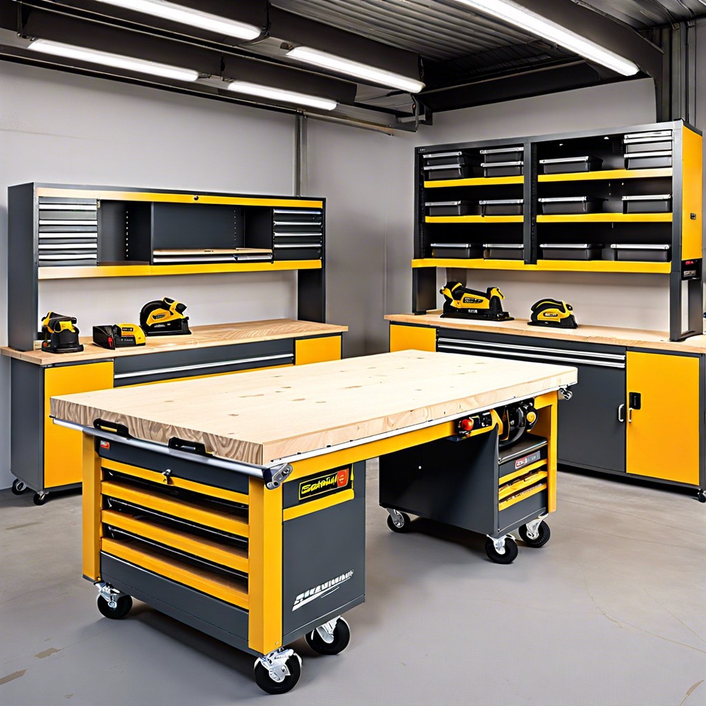 mobile workbench with built in cabinets