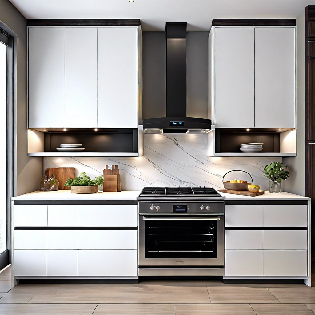 modern minimalist double oven cabinet with retractable doors