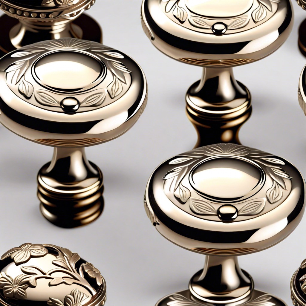 polished nickel knobs with floral patterns