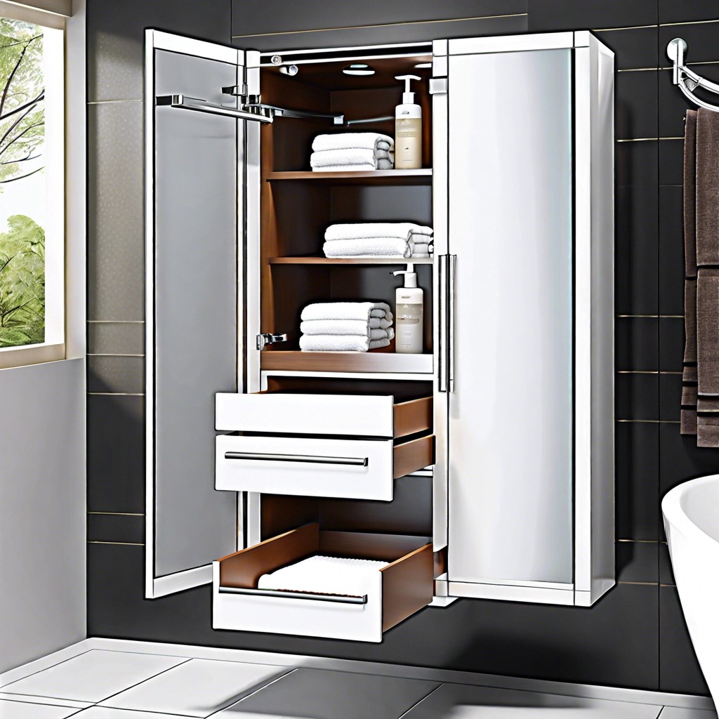 pull out towel rack cabinet