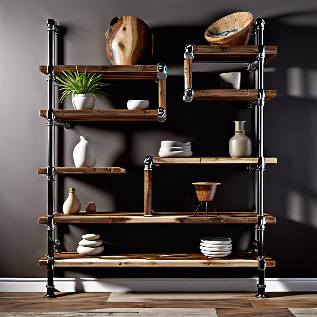 reclaimed wood and pipe shelving