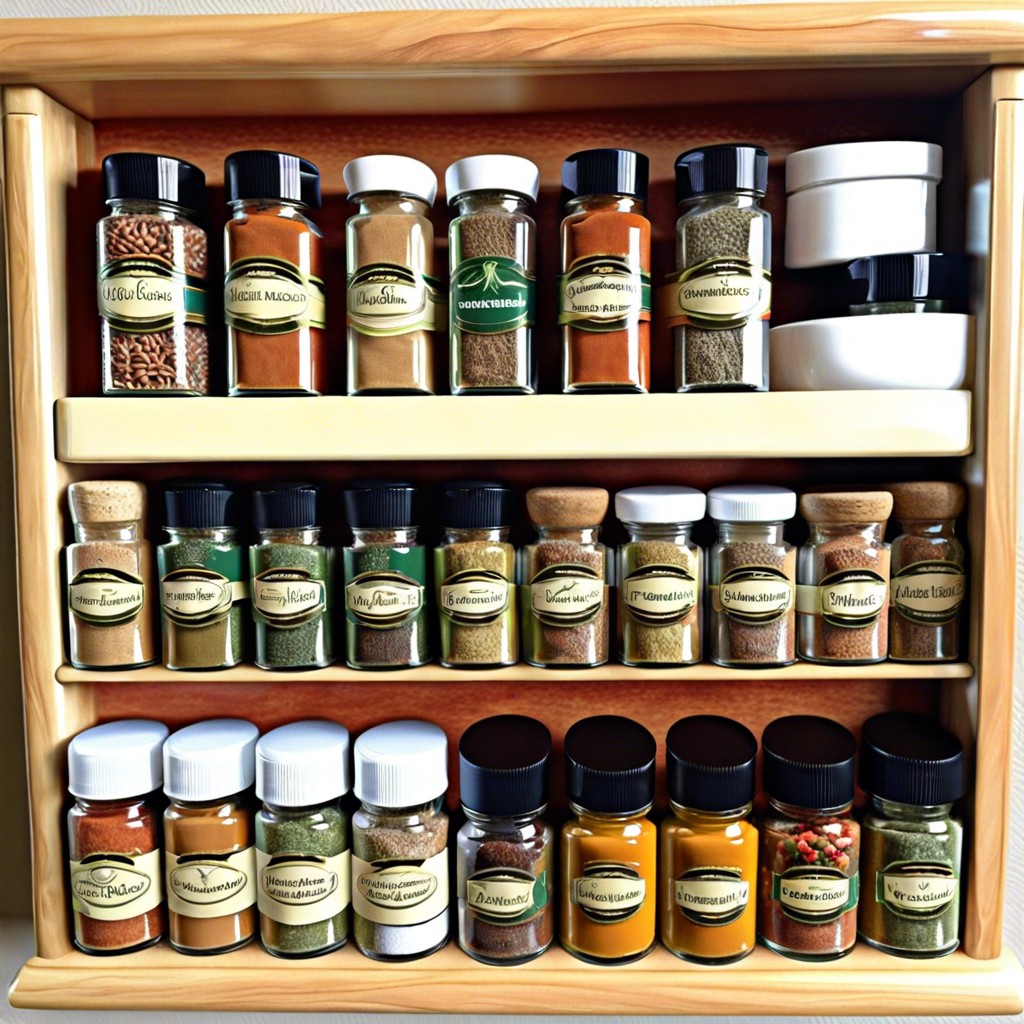 repurpose a spice rack for small bottles and supplies