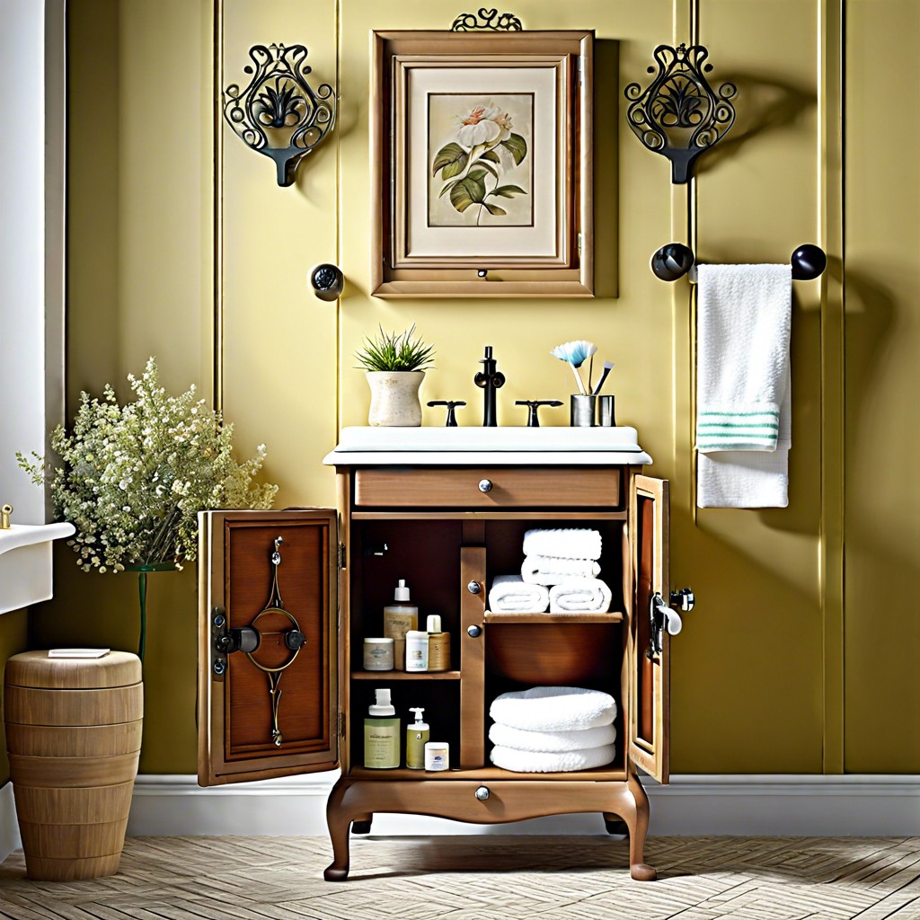 repurpose as a bathroom cabinet with storage for linens and toiletries