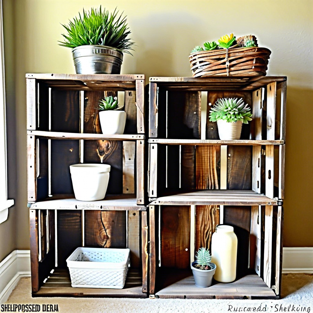 repurposed crate shelving